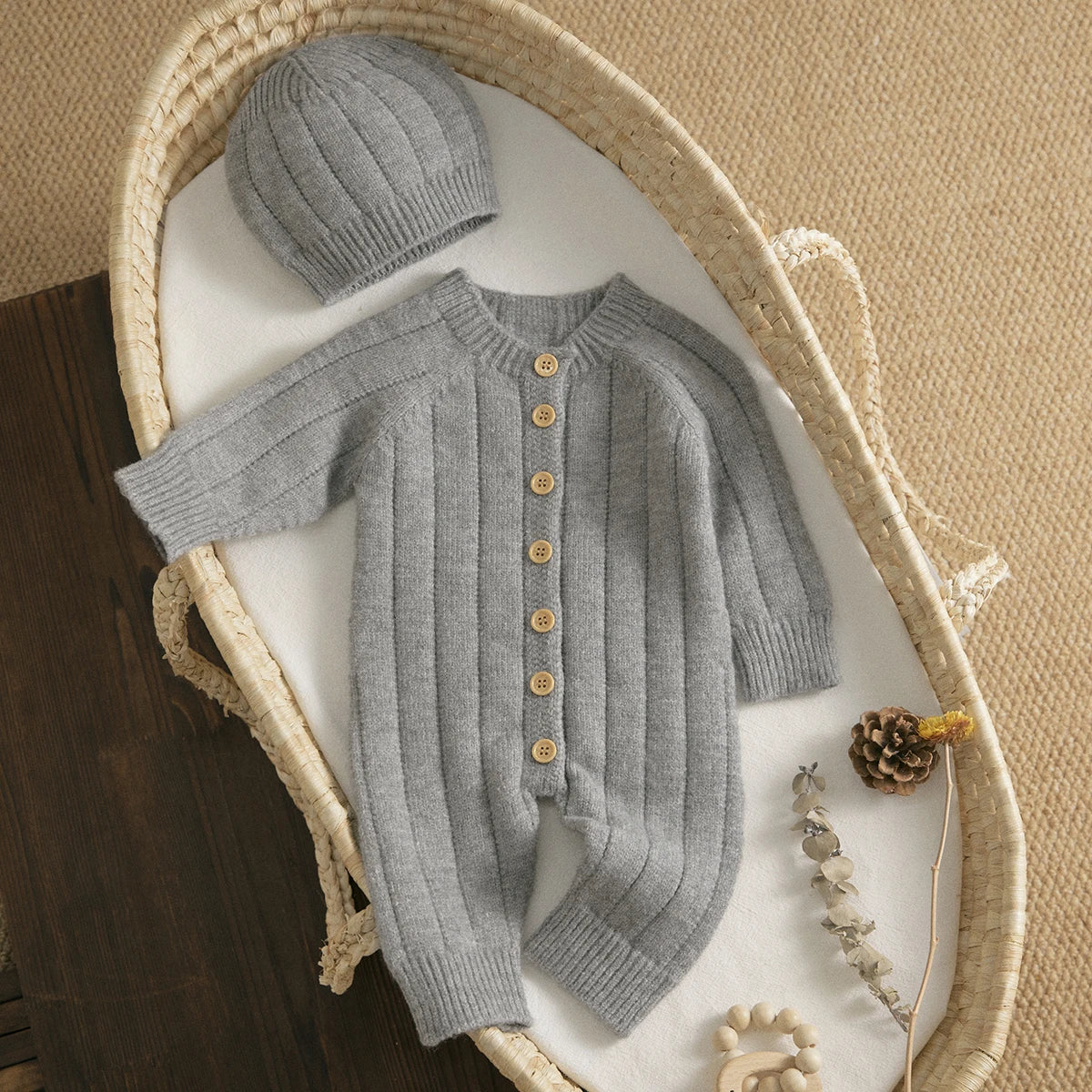 Bambino's Gebreide Romper En Muts Set