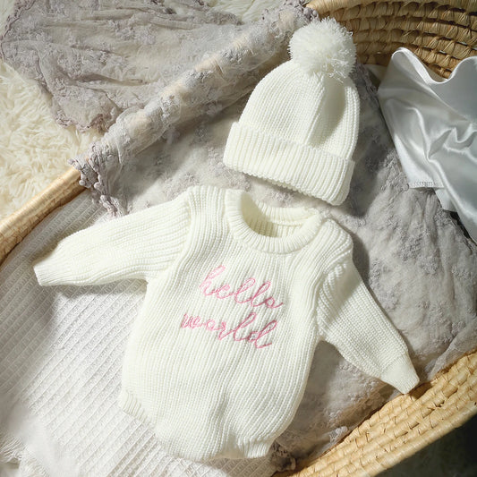 Bambino's Gebreide Romper En Muts Set