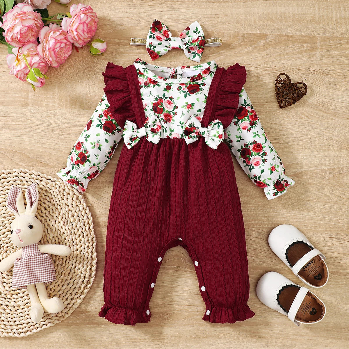 Bambino's Bloemtjes Romper En Haarband Set