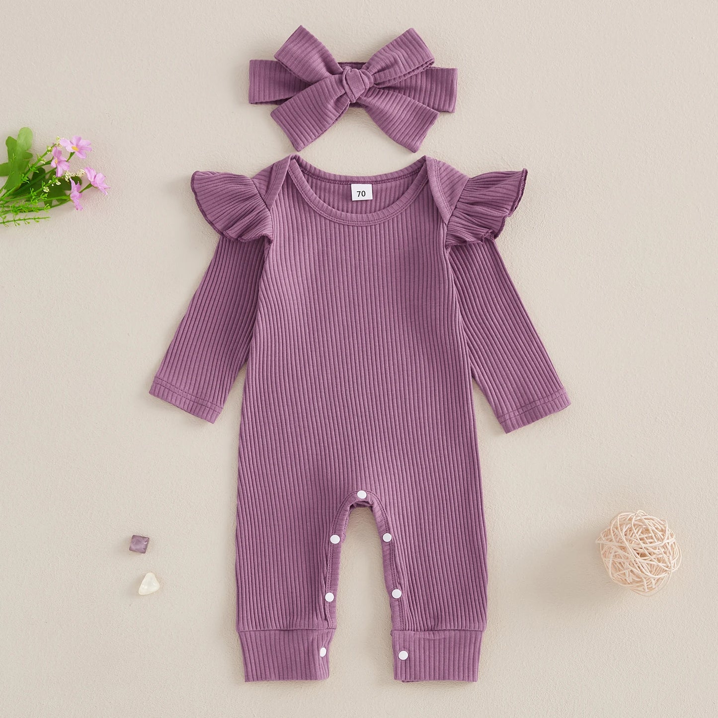 Bambino’s Geribde Romper Met Strik Set