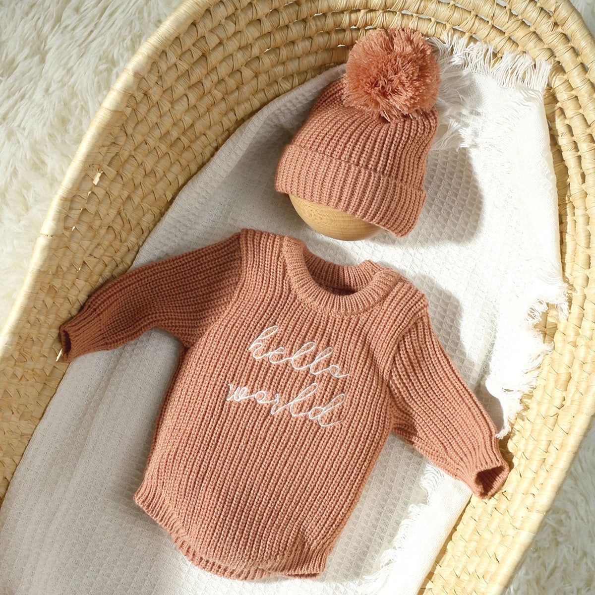 Bambino's Gebreide Romper En Muts Set