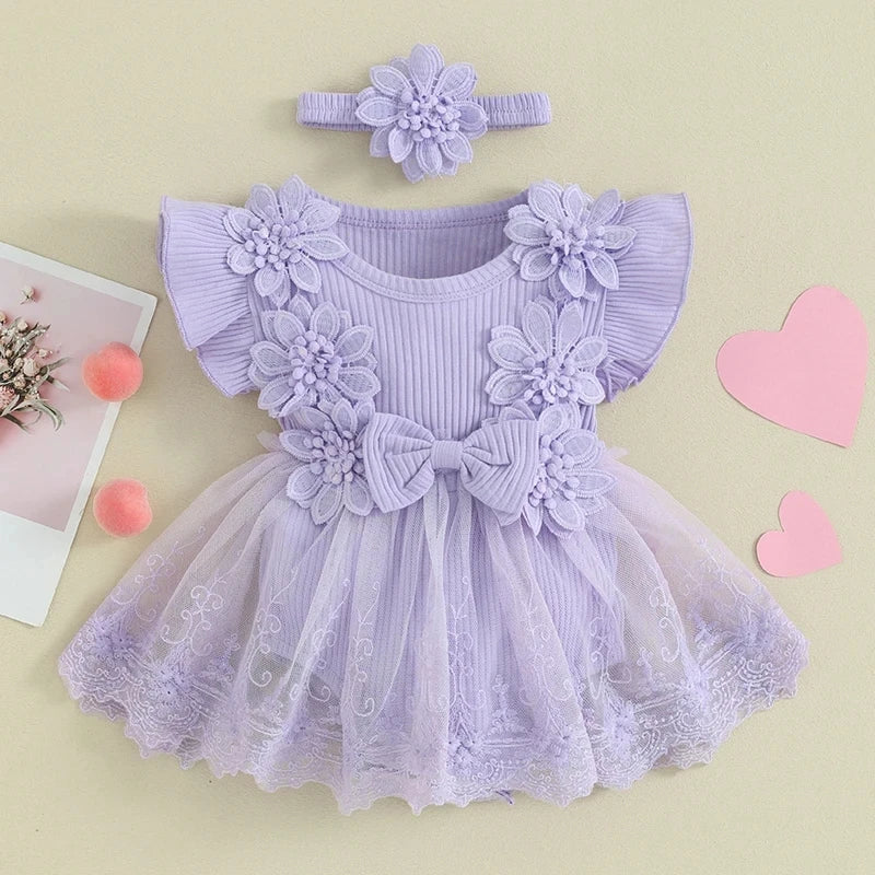 Bambino's Bloemen Jurk En Haarband Set
