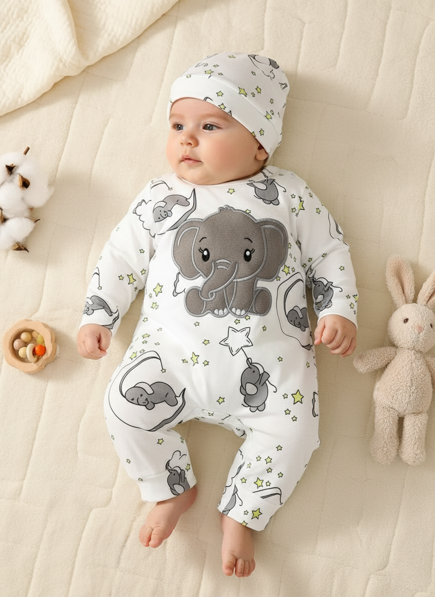 Bambino's Olifant Romper En Muts Set