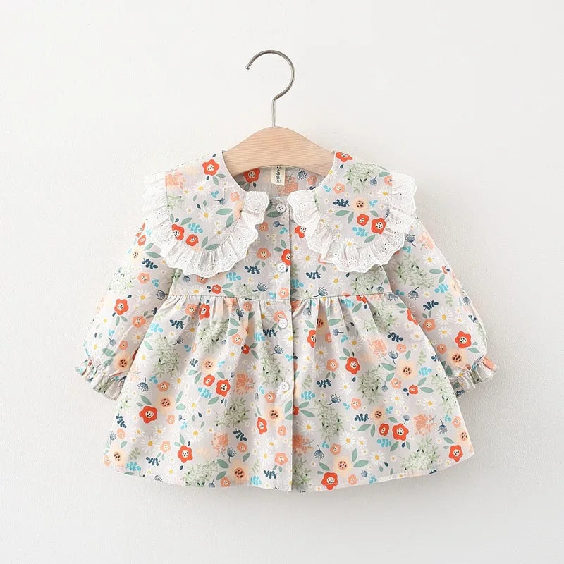 Bambino’s Bloemen Jurkje Met Kanten Kraag