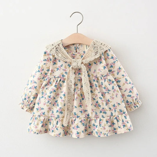 Bambino’s Bloemen Jurkje Met Kanten Kraag