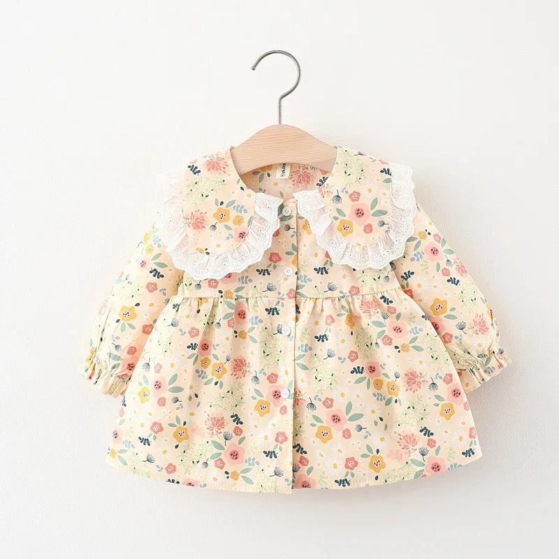 Bambino’s Bloemen Jurkje Met Kanten Kraag