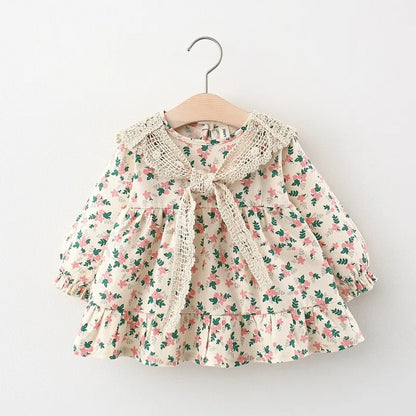 Bambino’s Bloemen Jurkje Met Kanten Kraag