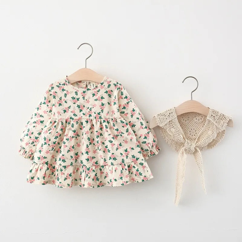 Bambino’s Bloemen Jurkje Met Kanten Kraag