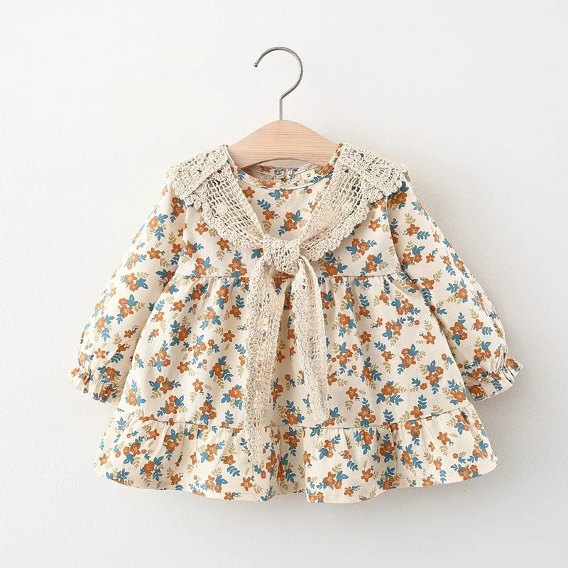 Bambino’s Bloemen Jurkje Met Kanten Kraag