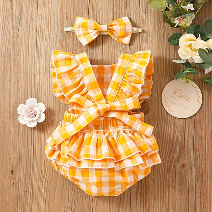 Bambino's Ruitjes Romper En Strik Set