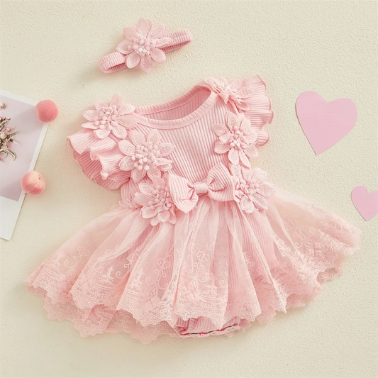 Bambino's Bloemen Jurk En Haarband Set