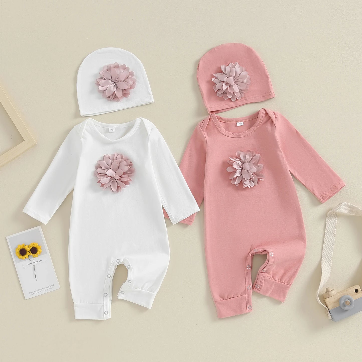 Bambino's Bloemen Romper En Muts Set