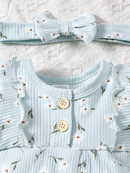 Bambino's Bloemen Romper En Haarband Set