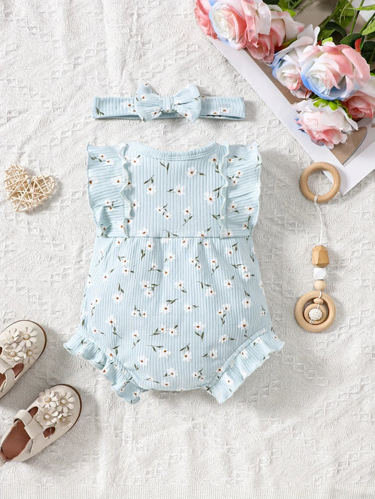 Bambino's Bloemen Romper En Haarband Set
