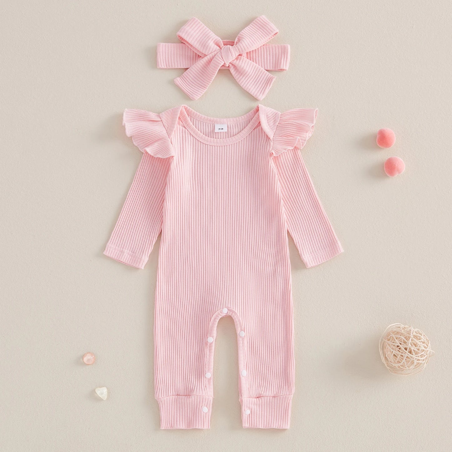Bambino’s Geribde Romper Met Strik Set