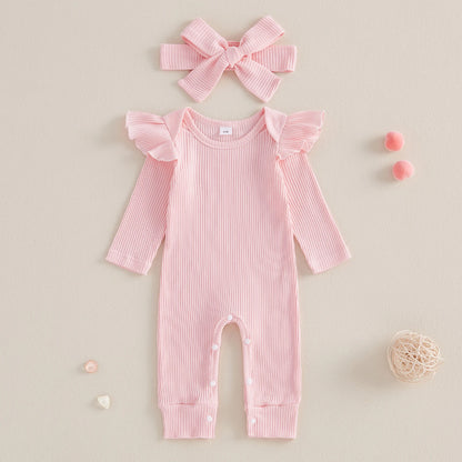 Bambino’s Geribde Romper Met Strik Set