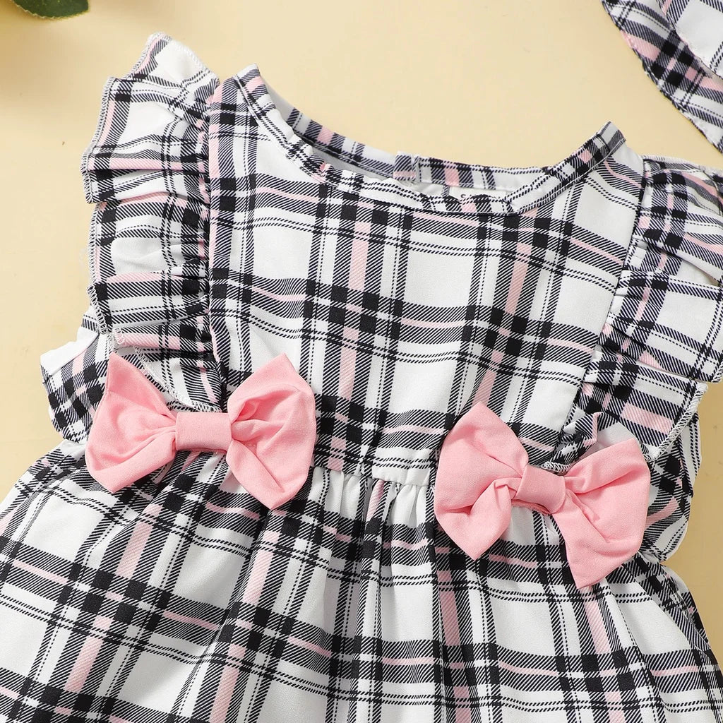 Bambino's Geruite Romper En Hoed Set