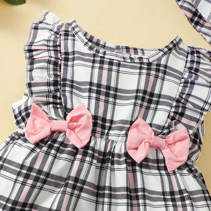 Bambino's Geruite Romper En Hoed Set