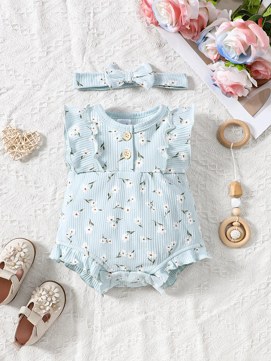 Bambino's Bloemen Romper En Haarband Set