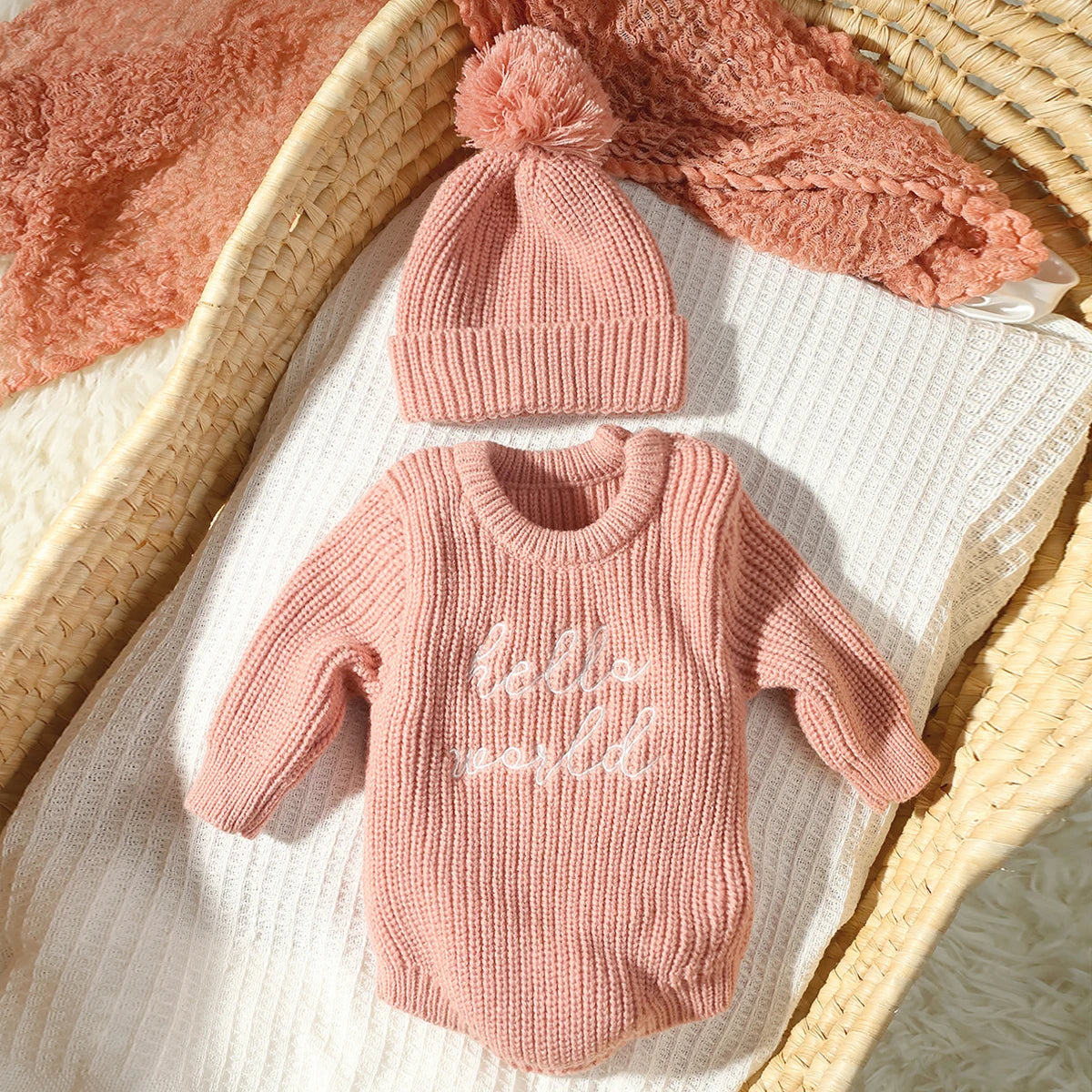 Bambino's Gebreide Romper En Muts Set