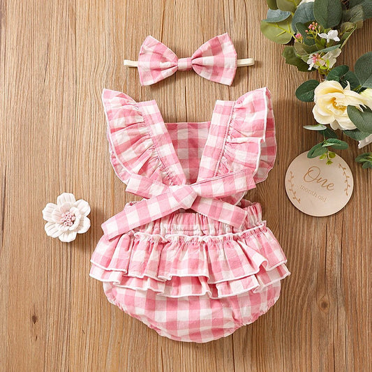 Bambino's Ruitjes Romper En Strik Set