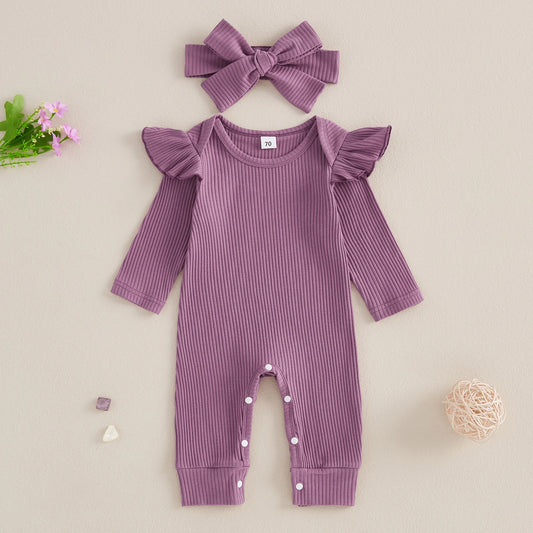 Bambino’s Geribde Romper Met Strik Set