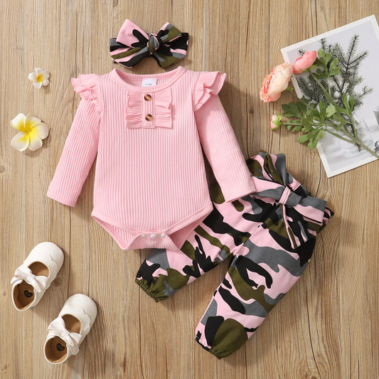 Bambino's Camouflage Romper Broek En Strik Set