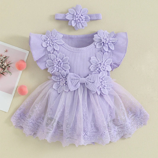 Bambino's Bloemen Jurk En Haarband Set