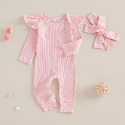 Bambino’s Geribde Romper Met Strik Set