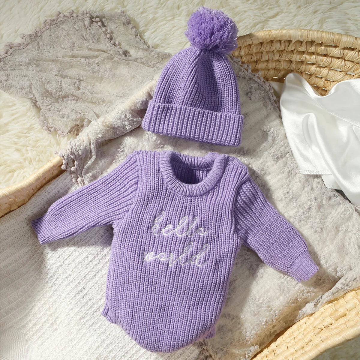 Bambino's Gebreide Romper En Muts Set
